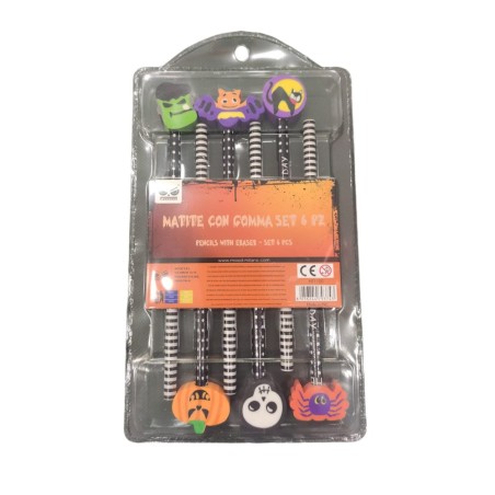 Set 6 Matite Con Gomma Cancellabile Soggetti Halloween