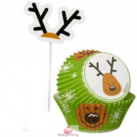 Kit Decorazioni Cupcake Renne di Natale 48 pz