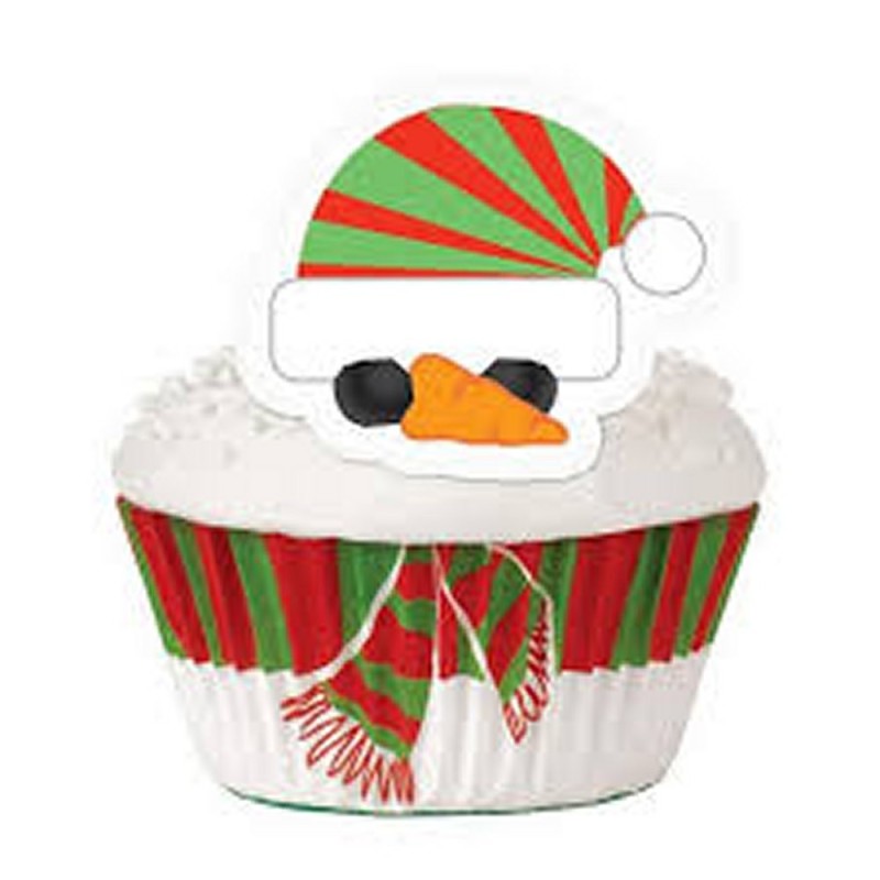 Kit Decorazioni Cupcake Pupazzo di Neve Natalizio 48 pz Wilton